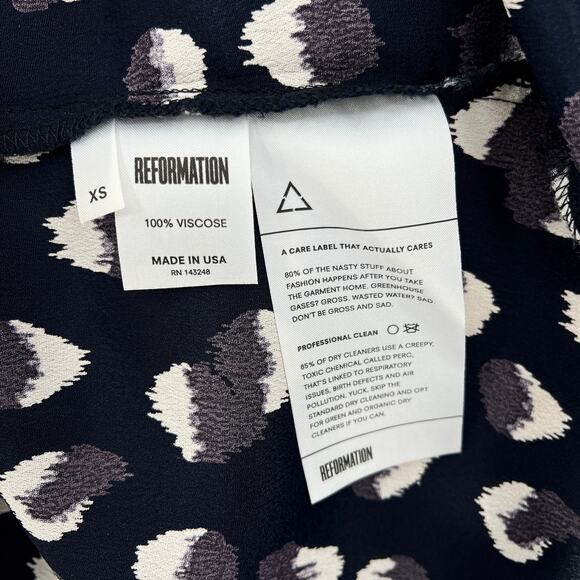 REFORMATION Eli 90s Mini Slip Dress Womens XS Navy Wild Child Animal Print - Picture 14 of 16